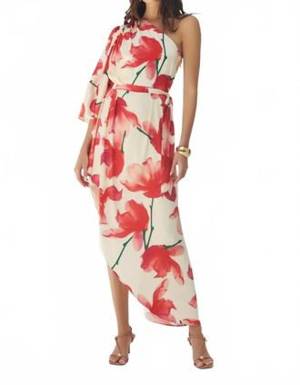 Hutch Adina One Shoulder Floral Dress In Ivory/red