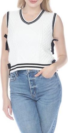 Rain + Rose Cable Stitch Side Tie Sweater Vest in White at Nordstrom Rack, Size X-Large