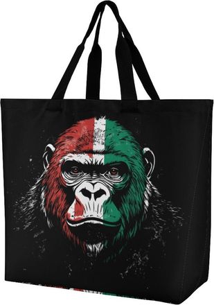 Generic Gorillas Face Italian Flag Large Reusable Shopping Bag Lightweight Foldable Tote Bags Washable Shoulder Handbag