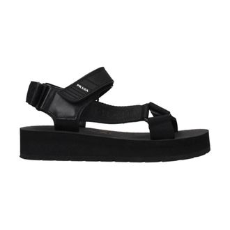 Prada Flat Sandals, female, Black, Size: 6 US Fabric Flat Sandals with Strappy Detailing