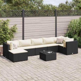 vidaXL Set De Muebles De Jard&iacute;n 8 Pzas Y Cojines Rat&aacute;n Sint&eacute;tico Negro Vidaxl