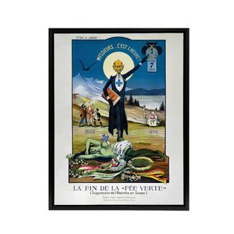 Artery8 Swiss Vintage Anti Absinthe Advert Framed Canvas Wall Art Print in Blue | Size: W24 x H32