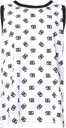 Dolce & Gabbana Tops, Heren, Wit, L, Polyester, Witte Mouwloze DG Logo T-shirt