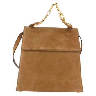 Ferragamo Gancini Handbag Suede Beige Suede Handbag (Pre-Owned)