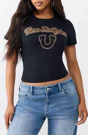 True Religion Glitter Horseshoe Relaxed Baby Tee in Jet Black at Nordstrom Rack, Size X-Large