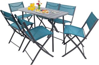 VCM Vcm - 7 Pcs Conjunto De Muebles De Jard&iacute;n Grupo De Asientos Grupo De Comedor 1xmesa, 6x Sillas Mesa Dimensiones Aprox. Al. 72 X An. 110 X P. 55 Cm Bar