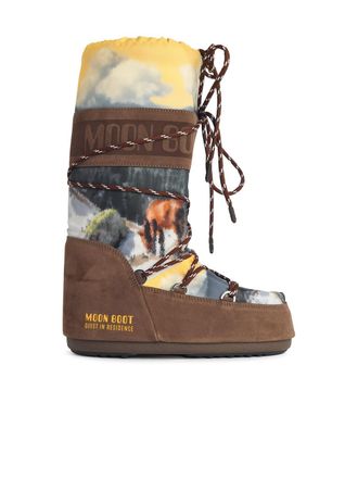 Moon Boot Icon Postcard braune Nylon- und Wildlederstiefel