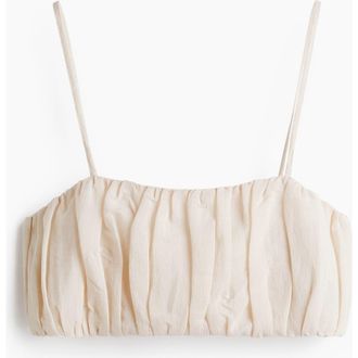 H&M Gathered Crop Top in Light Beige at Nordstrom, Size Large