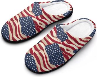 Generic Waving U.S. Flag Funny Womens Cotton Slippers Shoes Novelty Soft Non-Slip Sole Home Shoe