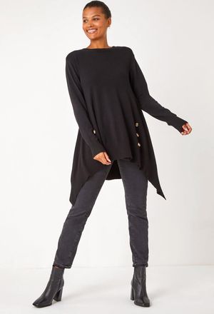 Roman Buttoned Side Hanky Hem Jumper
