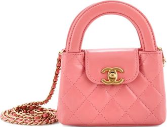 Chanel Borsa a tracolla Kelly nano in pelle di vitello trapuntata lucida con manico - Rosa