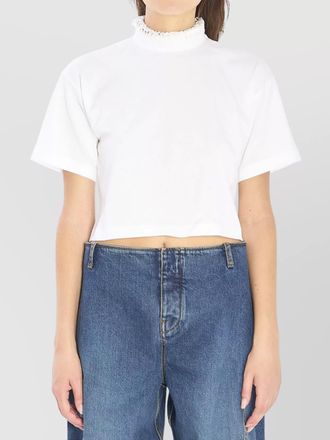 Alaia cotton cropped high-neck short-sleeve t-shirt