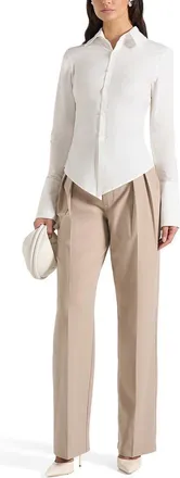 Mani&egrave;re De Voir Sonia Tailored Cotton Cinch Shirt in Off White at Nordstrom, Size 10