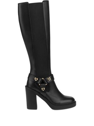 Love Moschino heart-buckle leather boots - Black