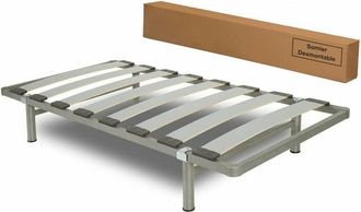 HOGAR 24 Hogar24 - Somier Desmontable Con Estructura Metálica Reforzada 40x30mm, Laminas de Haya Vaporizada, Pintura Epoxi Gris, Facil Montaje, 105x190 cm