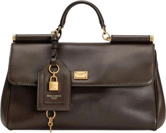 Dolce & Gabbana Donkerbruine Top Handvat Tas - Dames - Handtassen - Bruin - ONE Size - Katoen - Tassen