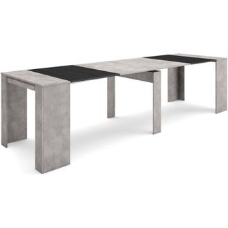 Skraut Home Skraut Home - Mesa Consola Extensible, Mesa Comedor Plegable, 300, Para 14 Comensales, Comedor Y Cocina, Estilo Moderno, Gris Cemento