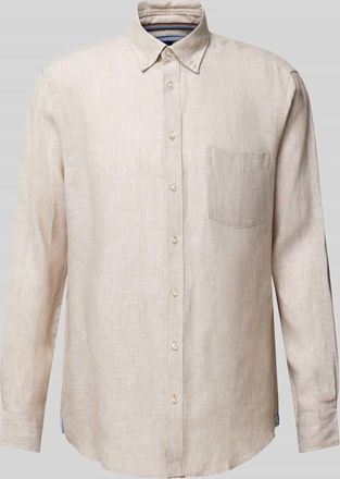 Christian Berg Regular Fit Leinenhemd mit Button-Down-Kragen in Sand, Gr&ouml;&szlig;e XXL