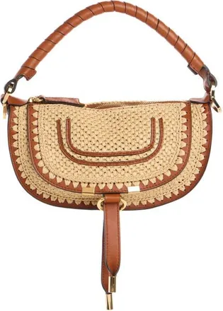 Chlo&eacute; Mini Marcie Raffia Effect Shoulder Bag in Clay Brown at Nordstrom