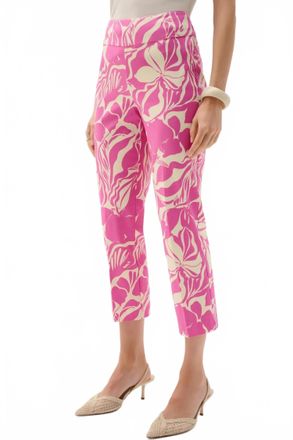 Joseph Ribkoff Floral Pull-On Cropped Pants In Beige/pink