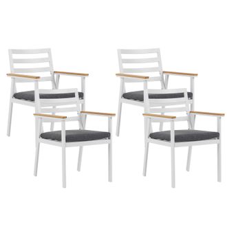 Beliani Conjunto De 4 Sillas De Jard&iacute;n De Metal Aluminio Blanco Gris Oscuro Recubrimiento En Polvo Cojines De Asiento Cremallera Exterior Cavoli