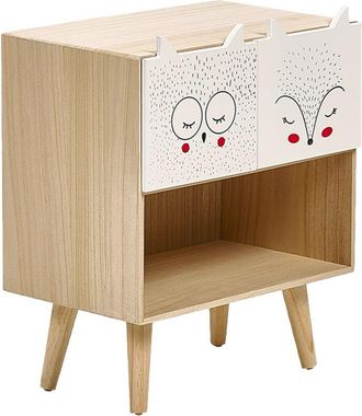 Beliani Beliani - Mesita de noche moderna 2 cajones motivo animal madera clara Rupert
