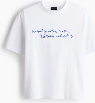 H&M Bedrucktes T-Shirt in Regular Fit - White