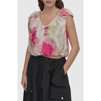 DKNY Printed Rumple Voile Top in May Watercolor at Nordstrom, Size Large