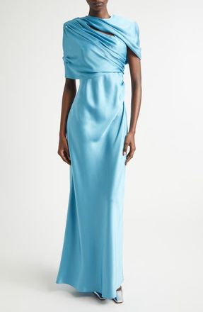 Stella McCartney Draped Satin Cape Gown in Steel Blue at Nordstrom, Size 2 Us