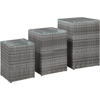 vidaXL Vidaxl - Mesas Auxiliares 3 Pzas Superficie Vidrio Rat&aacute;n Sint&eacute;tico Gris