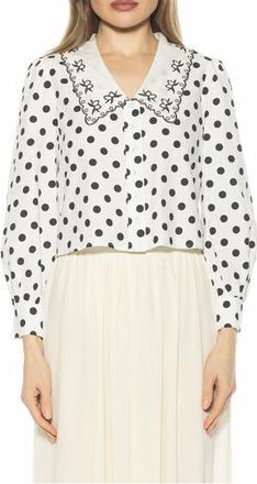 Alexia Admor Issey Embroidered Collar Button-Up Shirt in Ivory Polka at Nordstrom Rack, Size X-Large