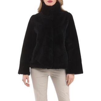 Gorski Genuine Shearling Reversible Chevron Jacket and Horizontal Bottom in Black/black at Nordstrom, Size X-Large