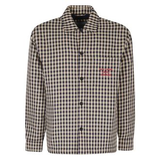 Dr&ocirc;le de Monsieur Jassen, Heren, Bruin, M, Katoen, Overshirt met ruit en slogan