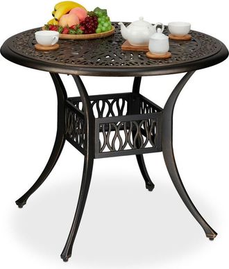 Relaxdays Relaxdays Garden Table, with Umbrella Hole, Antique Look, Cast Aluminium, 75 x 90 cm, Patio & Balcony, Black/Bronze