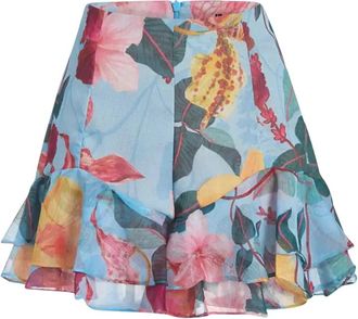PatBo Bloemen Ruche High-Waisted Shorts - Dames - Bermuda - Veelkleurig - XS - Polyester - Korte Broeken