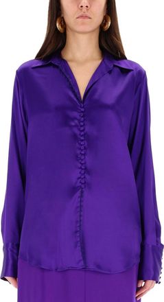 Dries Van Noten Lustrous Deep V-Neck Silk Shirt