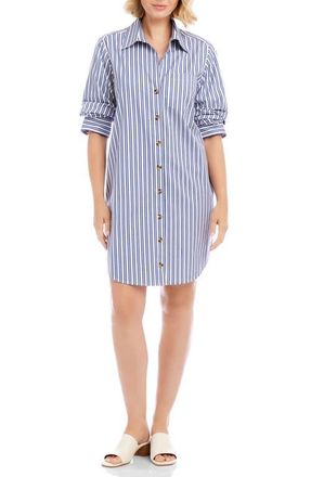 Karen Kane Ruched Sleeve Stripe Shirtdress in Blue/white at Nordstrom, Size X-Large