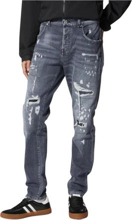 John Richmond Jeans met verwassen effect en distressed details - Heren - Slim Fit Jeans - Zwart - W32 - Katoen - Jeans