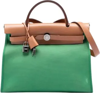 Herm&egrave;s Pre-owned Handbags, female, Green, Size: ONE SIZE Pre-owned Herbag Zip Satchel