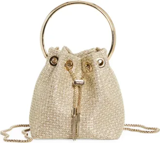 Jimmy Choo London Bon Bon Woven Metallic Top Handle Bag in Champagne at Nordstrom