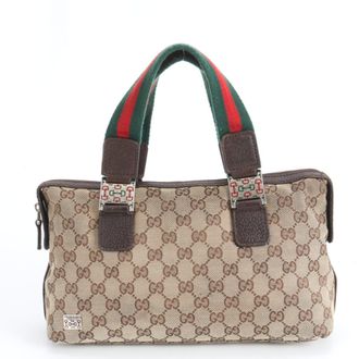 Gucci Brown Leather Canvas Handbag Tote Bag (Pre-Owned)