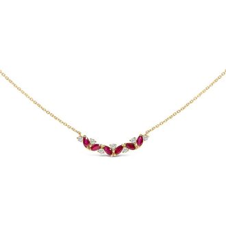 House of Brilliance 14K Yellow Gold Red Ruby and Diamond Trio Bar Line Necklace at Nordstrom