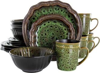 Elama Jade Waves 16 Piece Stoneware Dinnerware Set in Green at Nordstrom