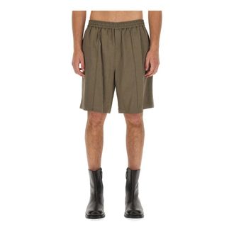 Helmut Lang Casual Shorts, male, Green, Size: S Pintucked Elasticated Bermuda Shorts