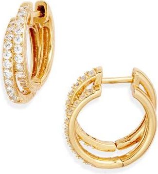 Nordstrom Cubic Zirconia Double Hoop Earrings in 14K Gold Plated at Nordstrom Rack