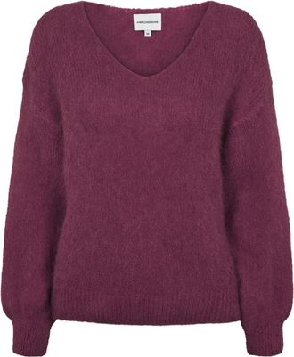 Americandreams Milana LS Alpaca Pullover - Dames - V-hals truien - Paars - XL - Wol - Truien & Vesten