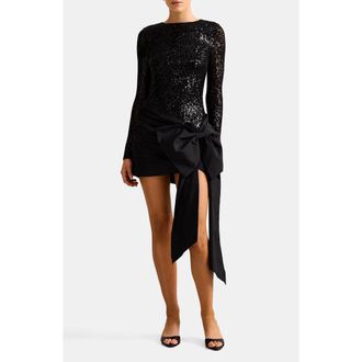 Ever New Dolly Sequin Bow Long Sleeve Cocktail Minidress in Black at Nordstrom Rack, Size 0