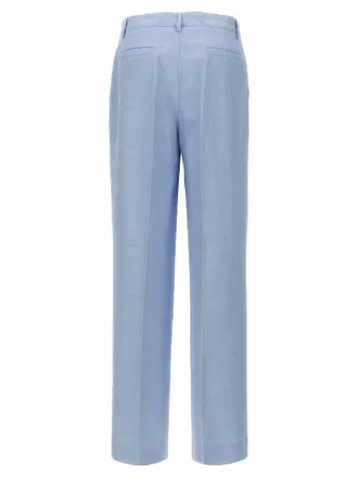 P.A.R.O.S.H. Viscose Linen Blend Trousers - Blue
