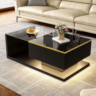 OEM Mesa Baja De Sal&oacute;n - Mesa Baja - Negro Brillante - Led 16 Colores - 90 X 50 X 32 Cm