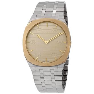 Gucci 25H Quartz Champagne Dial Mens Watch YA163405